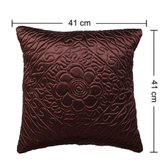 Heart Home Cushion Cover|Sofa Cushion Covers|Embossed Flower Print Sitting Cushion Cover|Velvet Cushion Filler|16x16 Inch|Set of 5 (Brown)