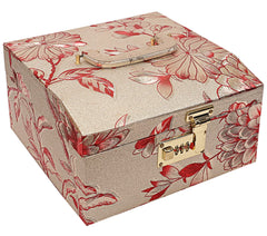 Kuber Industries Circle Design Wooden Jewellery Box/Organizer For Storing Makeup, Jewellery, Bangles, Cosmetics & Toiletries Items With 2 Bangle Rod, Mirror & Number Lock System (Gold)-47KM0541