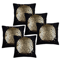 Kuber Industries Cushion Cover | Sofa Cushion Covers | Square Cushion Covers | Velvet Cushion Covers | Gold Print Couch Cushion Covers | Set of 5 | 16 Inch | Black