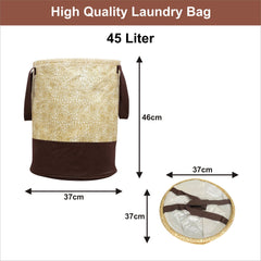 Homestic Canvas Waterproof Round Laundry Basket For clothes|Foldable Toy Storage Organizer|Reinforced Handle With Sturdy Base|BROWN|