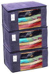 Kuber Industries Cotton 3 Pieces Three Layer Quilted Extra Large Saree Cover (Blue)-CTKTC13482