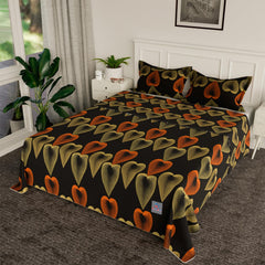 Heart Home Bedsheet | Cotton Double Bedsheet with 2 Pillow Covers | 144 TC Heart Design Bedsheet for Bedroom | Bedsheet for Living Room | 90x100 Inch | Black