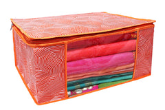 Kuber Industries Leheriya Design 3 Piece Non Woven Saree Cover, Large, Orange - CTKTC15185