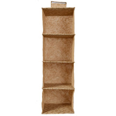 Kuber Industries Metalic Floral Print Non Woven Hanging 4 Shelves Foldable Wardrobe/Closet Cloth Organizer (Set of 2, Beige)-KUBMART1162, Standard