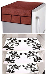 Kuber Industries Birds Design 3 Pieces PVC Fridge Mats and 1 Piece Fridge Top Cover (Maroon) - CTKTC039640