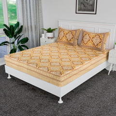 Heart Home Double Bedsheet | Premium Cotton Bedsheet with 2 Pillow Covers | Bedsheet for Bedroom | Bedsheet for Double Bed | Flower Heritage | 90x108 Inch | Brown