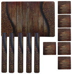Kuber Industries Flower Pot Design Floral PVC 6 Piece Dining Table Placemat Set with Tea Coasters - Brown