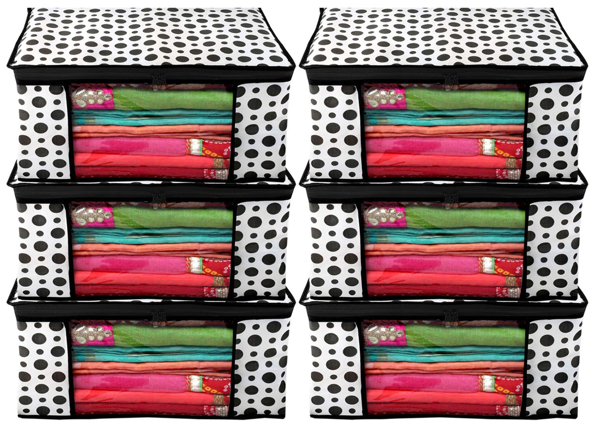 Kuber Industries Clothes Organizer For Wardrobe (Pack of 6) - Storage Organizer For Saree | Shirts | Salwar Suit - Dress Organizer For Wardrobe - Saree Covers With Zip (Polka Dots) (Black and White)
