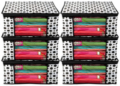 Kuber Industries Clothes Organizer For Wardrobe (Pack of 6) - Storage Organizer For Saree | Shirts | Salwar Suit - Dress Organizer For Wardrobe - Saree Covers With Zip (Polka Dots) (Black and White)
