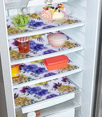 Kuber Industries Floral Print PVC Waterproof & Washable Refrigerator|Fridge Placemats for Home & Kitchen Set of 6 (Transparent)