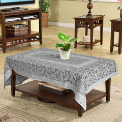 Heart Home Floral Printed Home Decorative Luxurious 4 Seater Cotton Center Table Cover/Table Cloth, 40"x60" (White & Grey)-44HH072