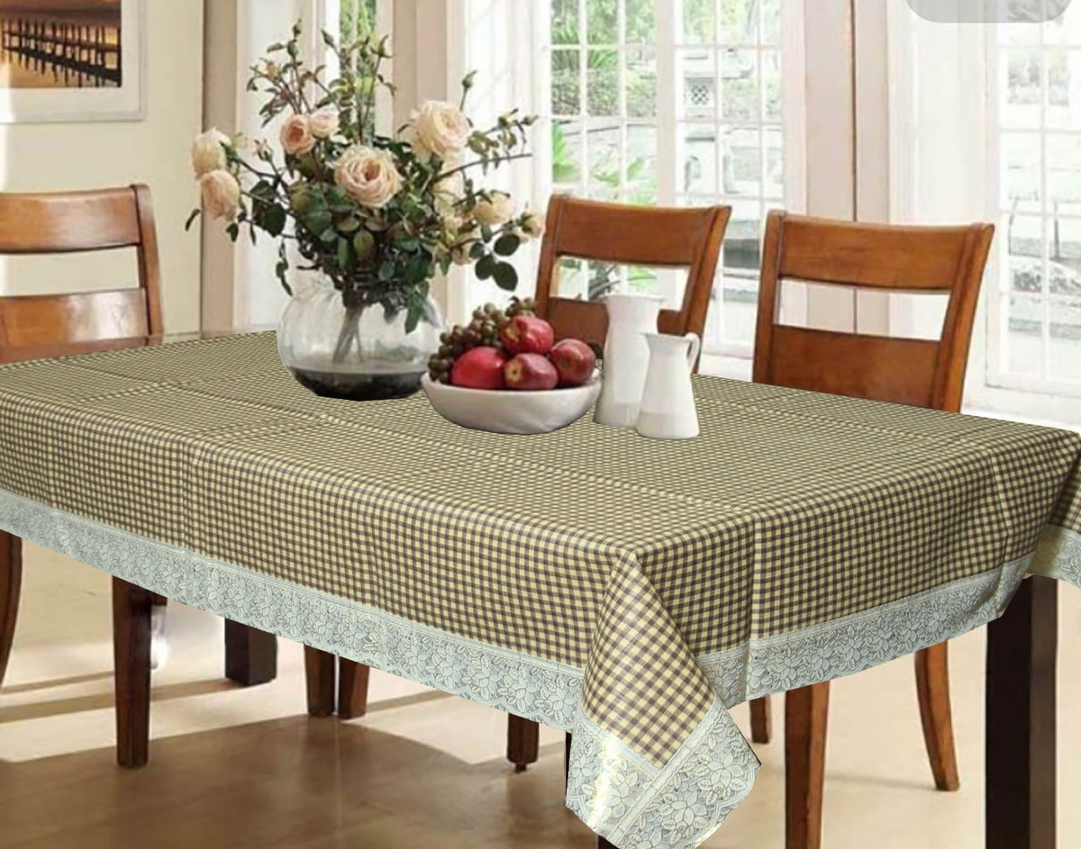 Kuber Industries Checkered PVC 6 Seater Dining Table Cover - Brown