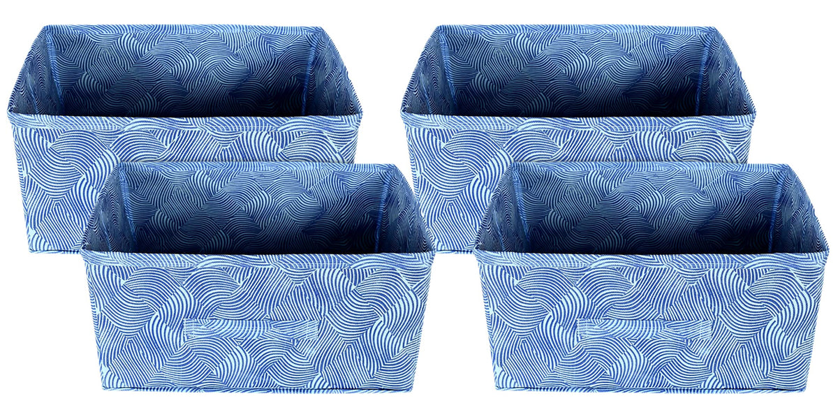 Heart Home Lahariya Printed Multipurposes Rectangular Flodable Storage Box, Drawer Storage and Cloth Organizer- Pack of 4 (Blue)-HS43HEARTH26317
