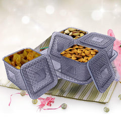 Kuber Industries Dazzle Design Plastic Multi Purpose Dry Fruits Tray with Four Bowls Set (Grey) -CTKTC021813