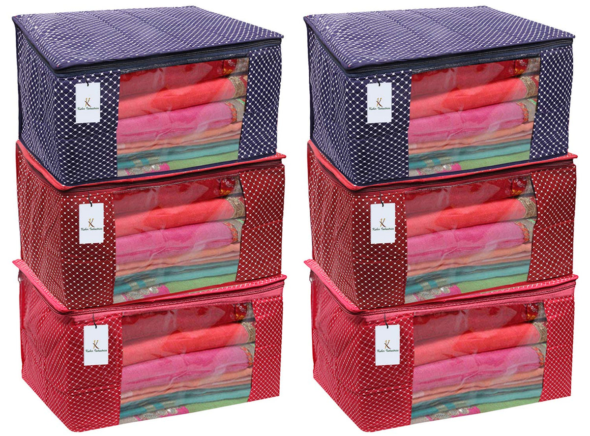 Kuber Industries Cotton 6 Pieces Three Layer Quilted Extra Large Saree Cover (Maroon, Blue & Pink)-CTKTC025491