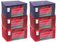 Kuber Industries Cotton 6 Pieces Three Layer Quilted Extra Large Saree Cover (Maroon, Blue & Pink)-CTKTC025491