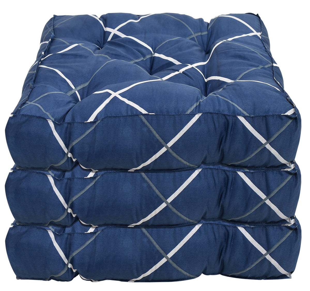 Kuber Industries Geomatric Printed Microfiber Square Chair Pad Seat Cushion for Rocking Chair, Office Chair, Dinning Chair, Indoor/Outdoor, 18 * 18 Inch- Pack of 3 (Blue), Standard