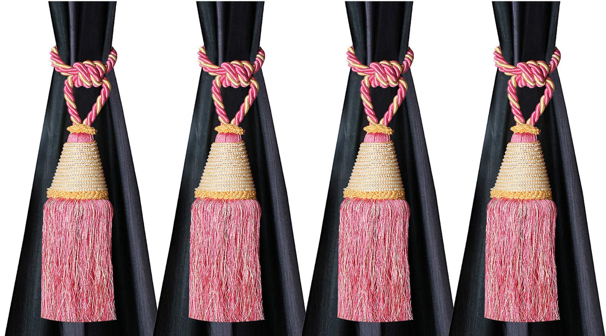 Kuber Industries Beads Beautiful Design Polyester 4 Pieces Curtain Tie Back Tassel Set (Pink) CTKTC33526