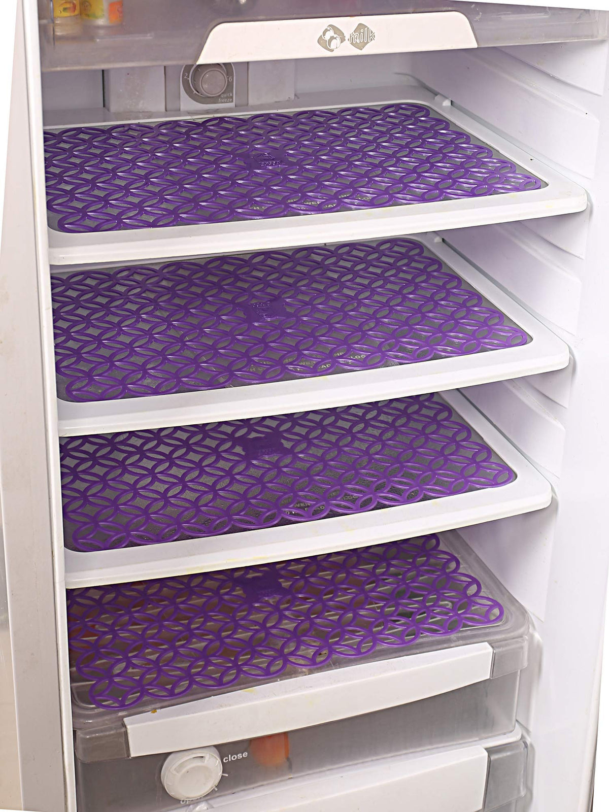 Kuber Industries Circle Design 6 Piece PVC Refrigerator Mat Set - Purple