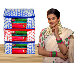 Homestic Set of 10 Foldable Non Woven saree covers with Zip|Saree & Clothes Organiser for wardrobe |Transparent Window With Premium Zipper|Suitable for Lehenga, Suit, Dress (Blue & Pink)