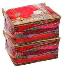 Kuber Industries Bow Design 7" inch Transparent PVC Saree Cover, Lahenga Cover, Gown Cover, Clothes Storage Bag/Organiser For Wardrobe With Golden Border (Set of 2,Gold)-HS_38_KUBMART21547