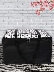 Kuber Industries Canvas Polka Dots Design Moisture Proof Underbed Storage Bag with Zipper Closure and Handle (Jumbo, Black & White)