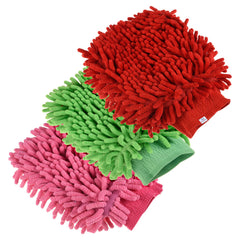 Heart Home Chenille Mitts|Microfiber Cleaning Gloves|Inside Waterproof Cloth Gloves|100 Gram Weighted Hand Duster|Chenille Gloves for Car|Glass|Pack of 3 (Multicolor)