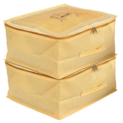 Kuber Industries Doli Printed Non-woven Foldable Underbed/Storage Bag/Wardrobe Organizer,Pack of 2 (Gold) 54KM4295