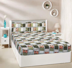 Kuber Industries Double Bedsheet with 2 Pillow Covers | 144 TC Glace Cotton Flower Check Print Bedsheet For Living Room | Bedroom | 90x100 Inch | Green