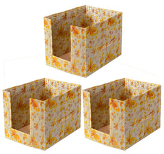 Heart Home Flower Printed Multiuses Non-Woven Closet Organizer With Handles- Pack of 3 (Yellow) -HS43HEARTH26481