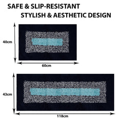 Heart Home Kitchen Set | Luxury Kitchen Floor Door Mat Runner Set | Doormat for Kitchen | Cotton Border Kitchen Set | Door Mat & Kitchen Runner Set | 2 Pcs Set | Blue