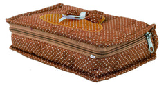Heart Home Cotton Dot Printed Jewellery Pouch Cum Makeup Organiser Kit (Brown)-HHEART15432
