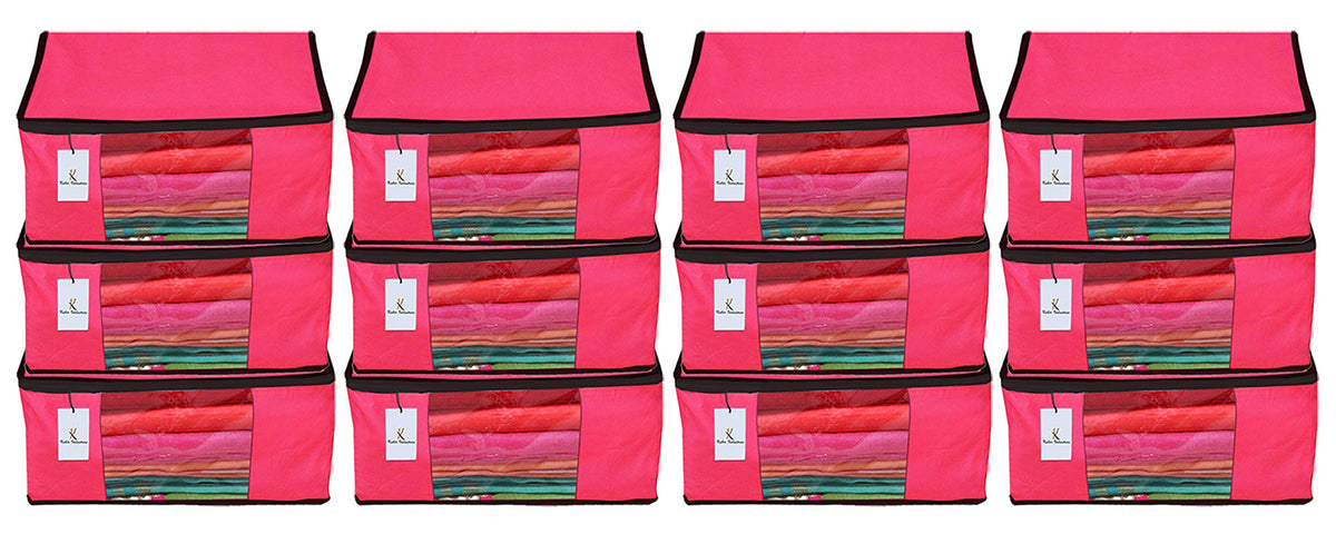 Kuber Industries 12 Piece Non Woven Fabric Saree Cover Set with Transparent Window, Extra Large, Pink-CTKTC23766