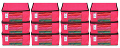 Kuber Industries 12 Piece Non Woven Fabric Saree Cover Set with Transparent Window, Extra Large, Pink-CTKTC23766
