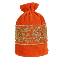 Kuber Industries Embroidered Design Potli Bags Handbags for Women Gifting Wristlets for Wedding, Festival, Kitty Subh Shagun-Pack of 4 (Orange)