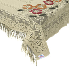 Heart Home Flower Printed Home Decorative Luxurious 4 Seater Cotton Center Table Cover/Table Cloth with Jhalar Border, 40"x60" (Cream)-44HH0116
