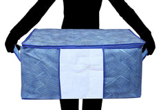 Kuber Industries Leheriya Design Underbed Storage Bag|Large Storage Organiser|Blanket Cover with Transparent Window|Size 65 x 47 x 34 CM|Pack of 4 (Blue), Non-Woven