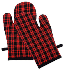 Kuber Industries Check Design Heat Resistant Cotton Kitchen Oven Mitt Microwave Glove Set, Non-Slip Grip and Hanging Loop for Kitchen, Cooking, Baking, Set of 2 (Multi), (Model: HS_37_KUBMART020608)