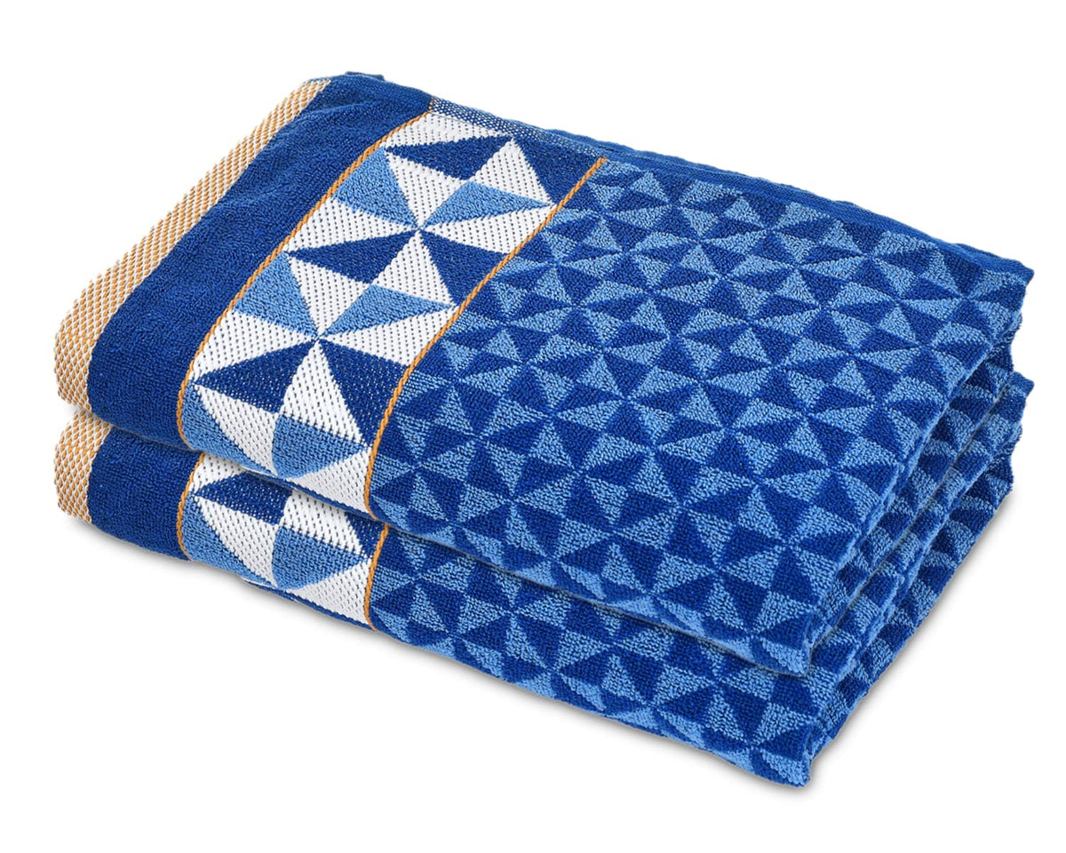 Heart HomeTringle Printed Super Soft, Fluffy, and Absorbent, Cotton Bath Towel Perfect for Daily Use, 30"x60"- Pack of 2 (Blue)