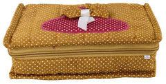 Heart Home Cotton Multipurpose 7 Pocket Dot Printed Jewellery Storage Bag Pouch/Travel Kit Organizer (Gold)-HHEART15439