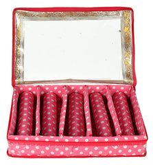 Heart Home Dot Printed Laminated 5 Rod Bangle Box/Organizer With Transparent Top (Pink)-HS43HEARTH25546