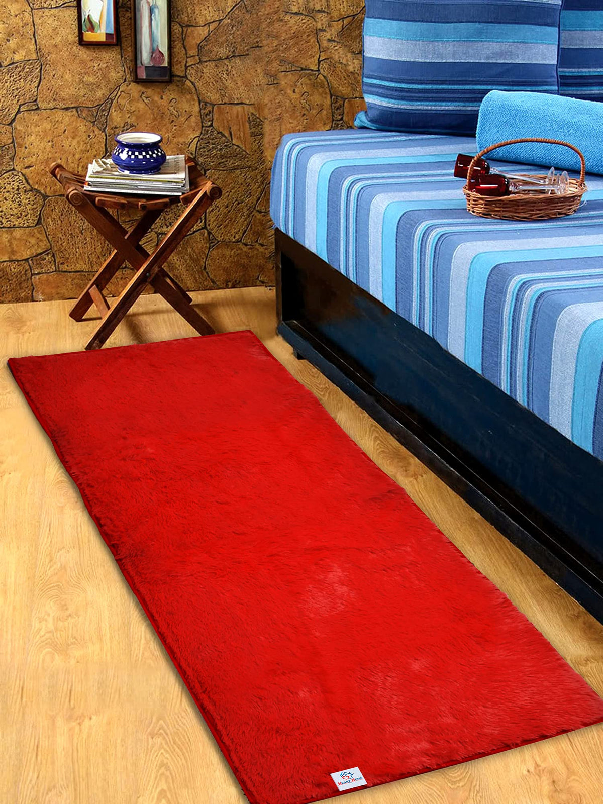 Heart Home Fluffy Shag Rug Bedside Runner for Home Décor (Red)-HS40HEARTH23989