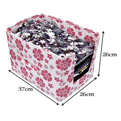 Heart Home Flower Printed Non-Woven Foldable Shirt Stacker Closet Organizer With Handles (White & Pink)-HS43HEARTH26506