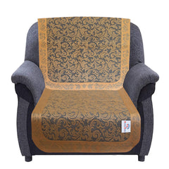 Heart Home Leaf Design 5 Seater Cotton Sofa Cover Set for Living Room, Home & Office (Golden)