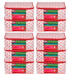 Heart Home Dot Printed Non-Woven Saree Cover, Cloth Organizer, Wardrobe Organiser With Tranasparent Window- Pack of 10 (Pink)-46HH0488