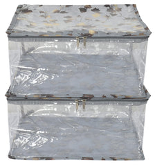 Kuber Industries Leaf Printed Laminated Transparent Underbed Storage Bag- Pack of 2 (Grey)-HS43KUBMART26135
