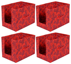 Heart Home Metallic Flower Printed Multiuses Non-Woven Closet Organizer With Handles- Pack of 4 (Red) -HS43HEARTH26463