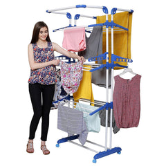 Heart Home Stainless Steel 4-Tier Movable Laundry Clothes Rack|Cloth Drying Stand With Wheels for Balcony & Outdoor (Blue)