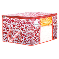 Kuber Industries Leaf Design Non Woven 3 Pieces Saree Cover and 2 Pieces Underbed Storage Bag, Cloth Organizer for Storage, Blanket Cover Combo Set (Red) - CTKTC038669