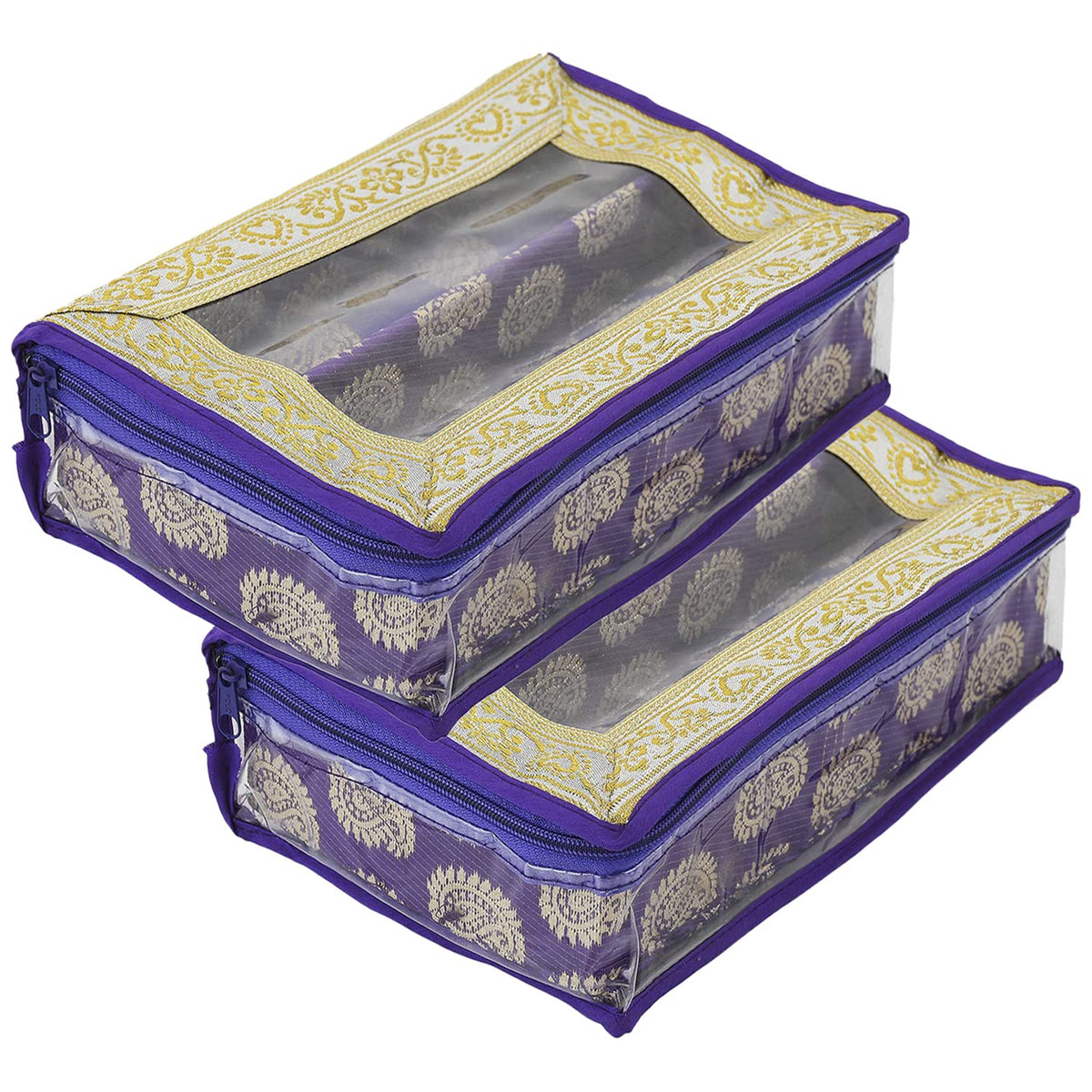 Heart Home Dot Design Laminated 2 Rod Box, Organizer For Bangle, Watches, Bracelets, Jewellery With Tranasparent Top - Pack of 2 (Purple)-47HH0248